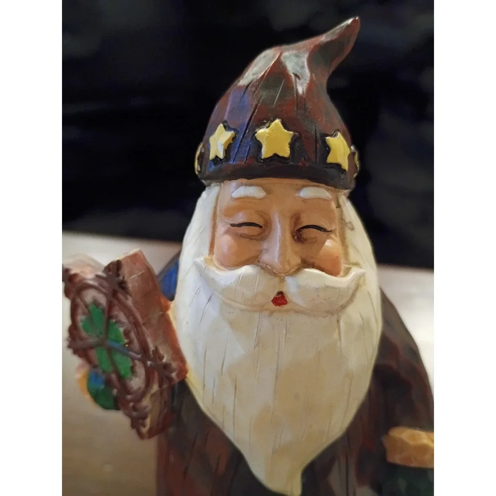 Vintage Wizard Celestial Santa Figurine Wood Look Resin Nautical Star Decor